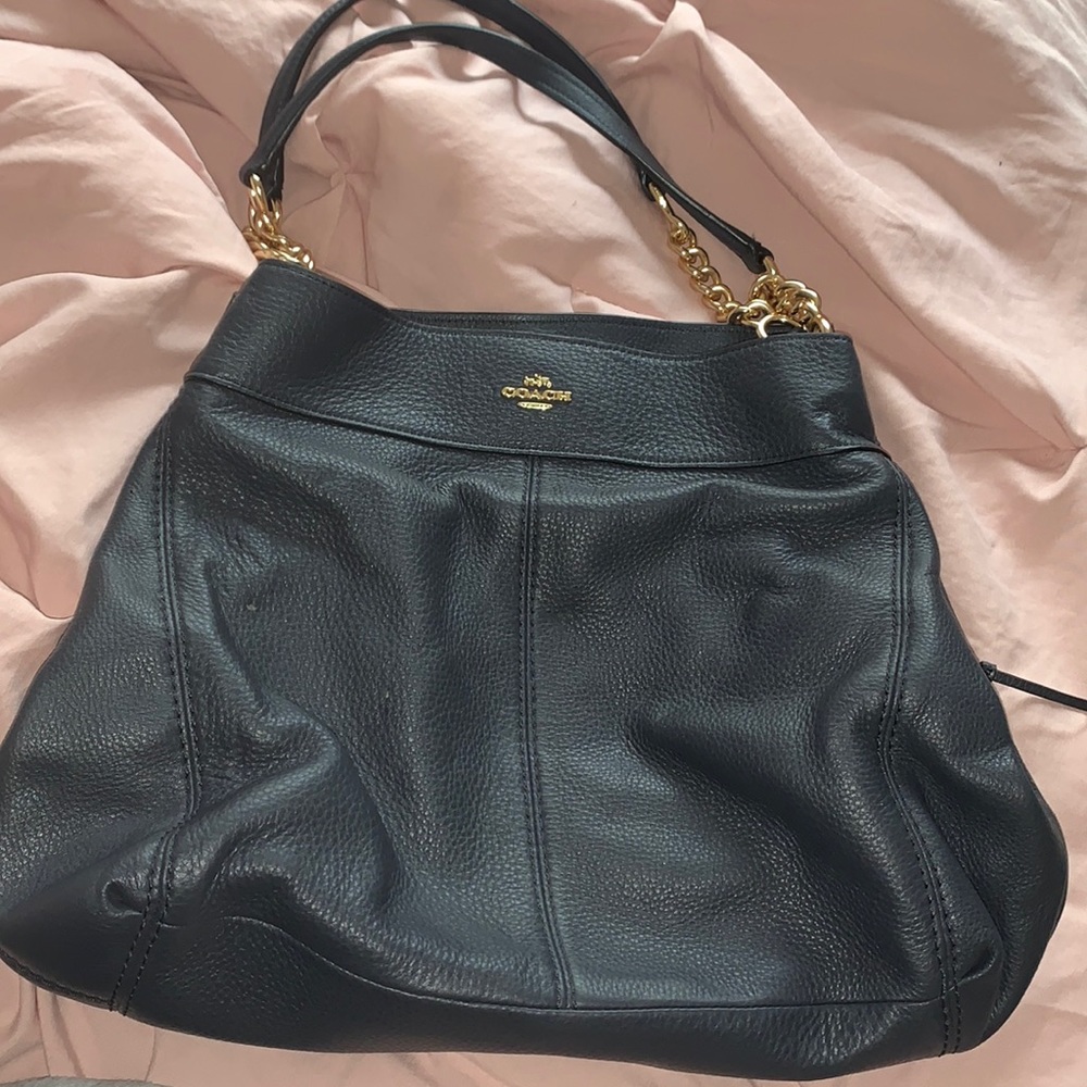 Navy Blue Lexy Coach Shoulder Bag Large